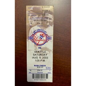 New York Yankees vs Seattle‎ Mariners August 9 2003 Ticket Stub